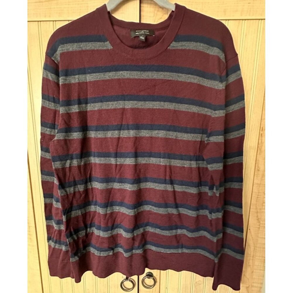 Banana Republic Factory Sweater Merino Wool Striped Navy Gray Sz M Lightweight